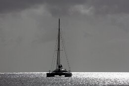 Arrivée d'un catamaran à Marigot Bay ; La DOMINIQUE null